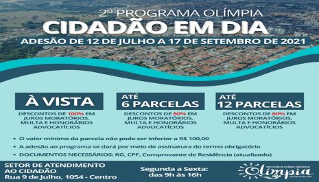 Olímpia terá nova edição de programa de renegociação de dívidas para diminuir inadimplência