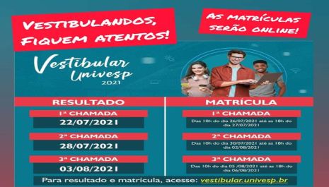 Matrículas dos aprovados no Vestibular 2021 da Univesp devem ser efetivadas até nesta terça (27)