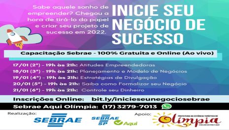 CAPACITAÇÃO GRATUITA : Olímpia está com inscrições abertas para curso gratuito do Sebrae sobre empreendedorismo
