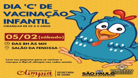 Dia ‘C’ da vacinação infantil terá atrações especiais para as crianças neste sábado (05)