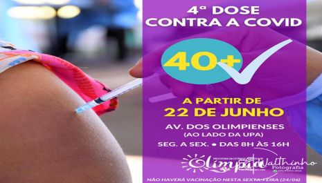 Quarta dose contra a Covid foi liberada para pessoas com 40 anos ou  mais em Olímpia
