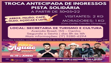 Olímpia realiza “Festival das Águas” na próxima semana com entrada solidária para a pista