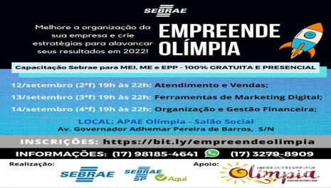 Sebrae oferece cursos gratuitos do programa “Empreende Olímpia” para empresários da cidade