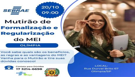 Sebrae promove Mutirão do MEI em Olímpia na próxima semana