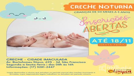 Inscrições para a primeira Creche Noturna de Olímpia são prorrogadas até nesta sexta-feira (18)