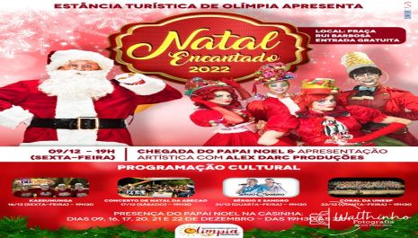 População pode prestigiar programação cultural do Natal Encantado e decoração natalina de Olímpia a partir desta sexta-feira (09)