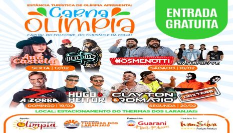 CarnaOlímpia 2023 é confirmado com 4 noites de shows e entrada gratuita