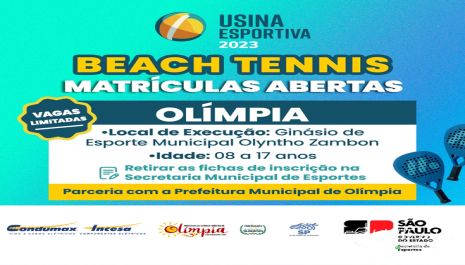 Olímpia recebe projeto “Usina Esportiva 2023” com aulas gratuitas de Beach Tennis para crianças e jovens