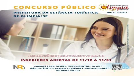 Inscrições para o concurso público de Olímpia iniciam nesta segunda-feira (11)