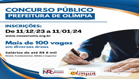 Inscrições para Concurso Público da Prefeitura de Olímpia encerram na próxima semana