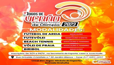 Esporte abre inscrições para os Jogos de Verão 2023 da Estância Turística de Olímpia nesta segunda (21)